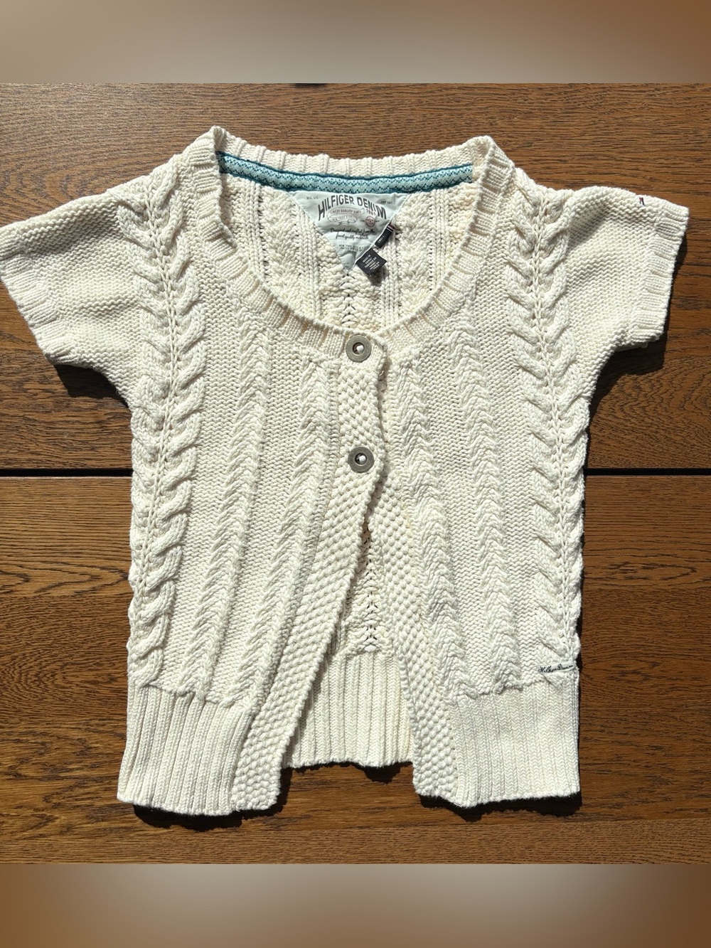 Hilfiger Denim Cream Cable Knit Short Sleeve Cardigan S